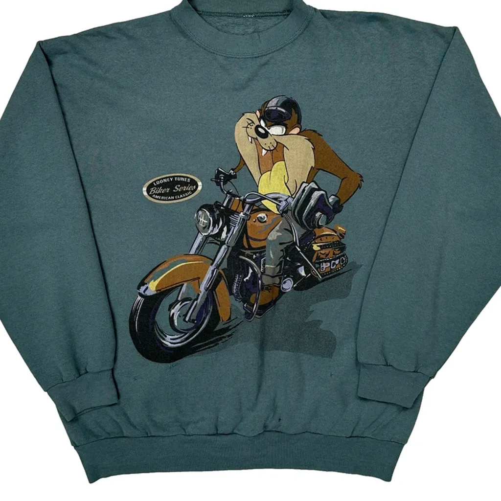 Biker Series Looney Tunes Cartoon Sweatshirt - Medium Green Cotton - Image 5