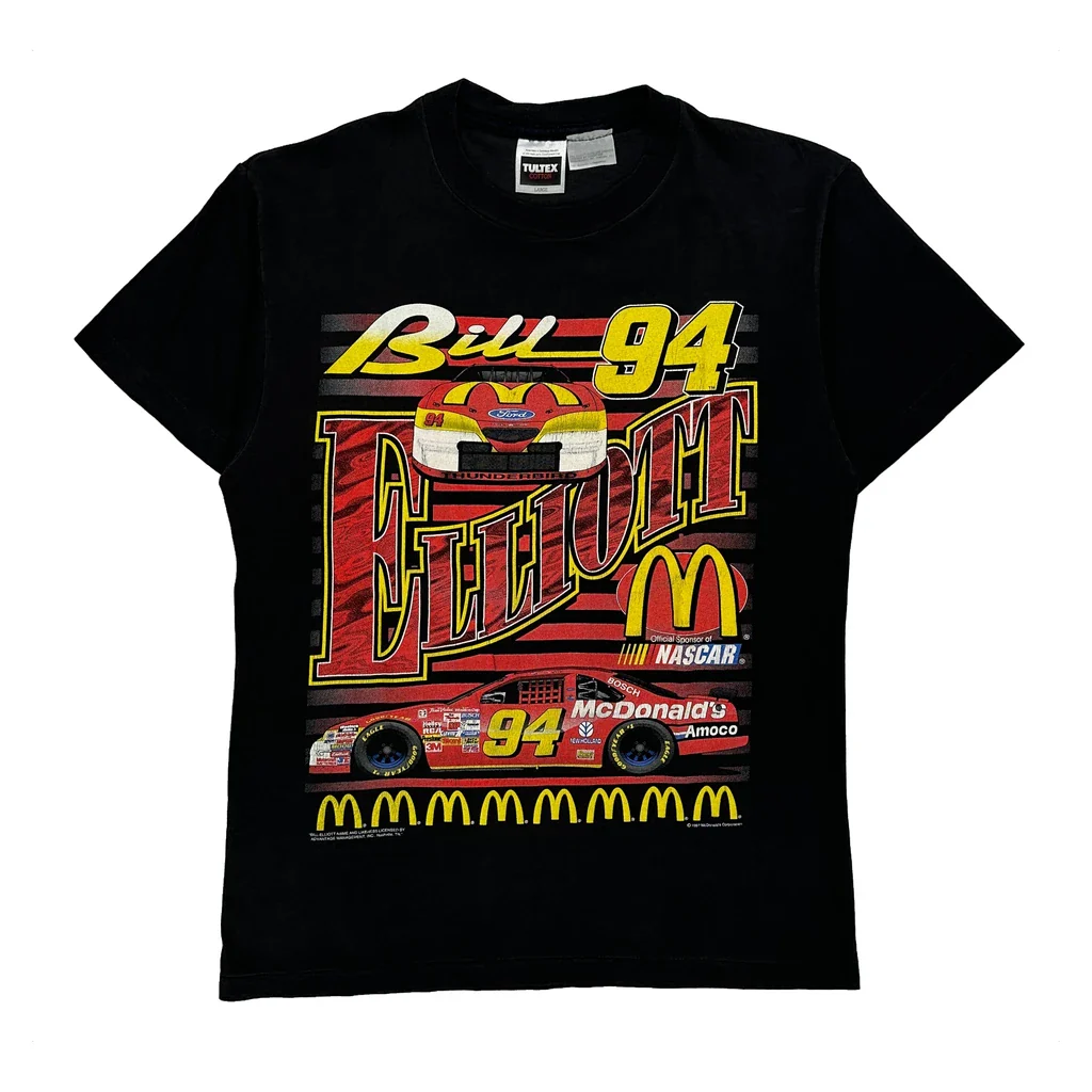 Bill Elliott Tultex Nascar T-Shirt - Large Black Cotton