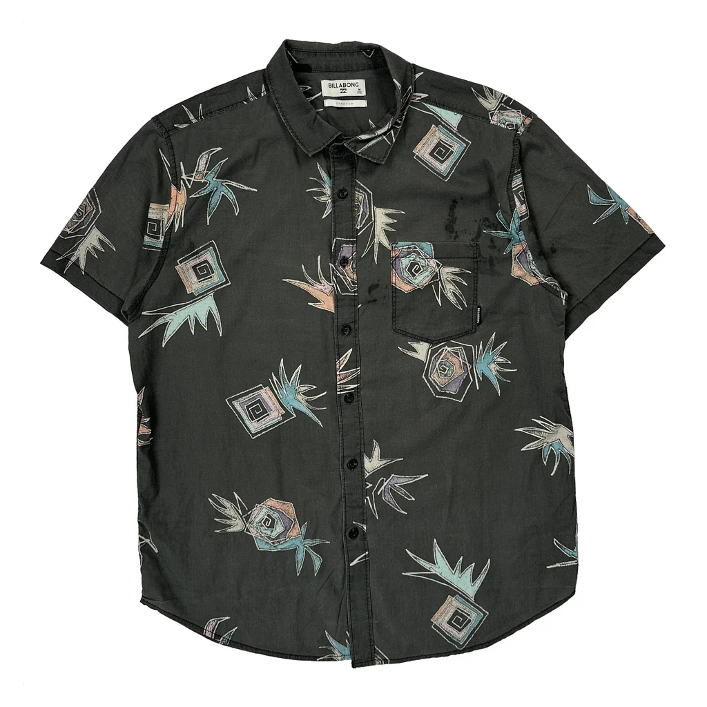 Billabong Short Sleeve Shirt - Medium Black Cotton