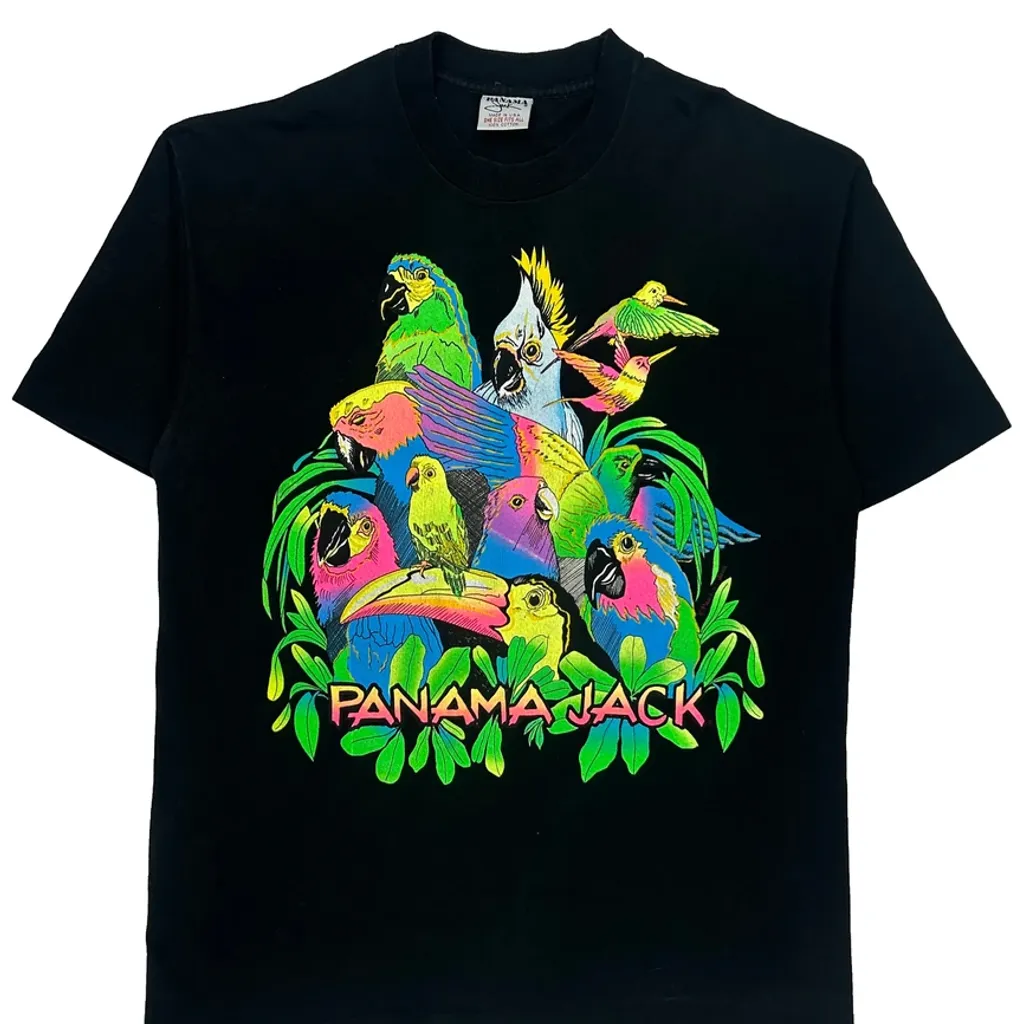 Birds Panama Single Stitch T-Shirt - XL Black Cotton - Image 6