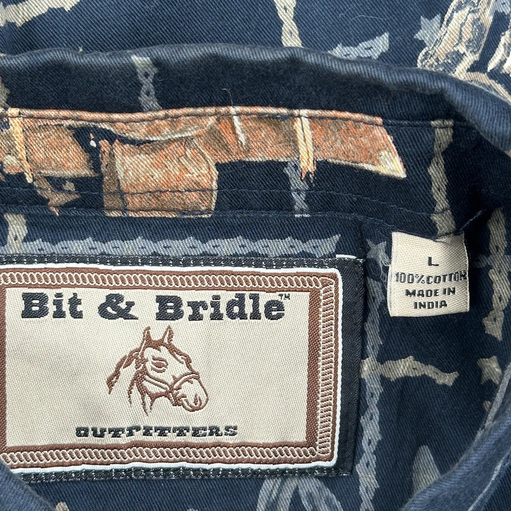 Bit & Bridle Short Sleeve Shirt - Large Blue Cotton - Image 3