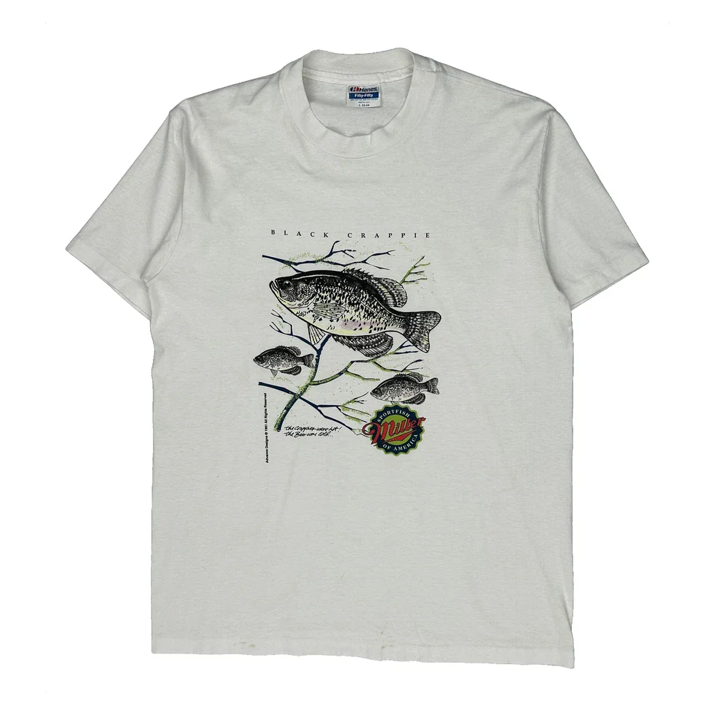 Black Crappie Fish Graphic Hanes Graphic T-Shirt - Large White Cotton Blend