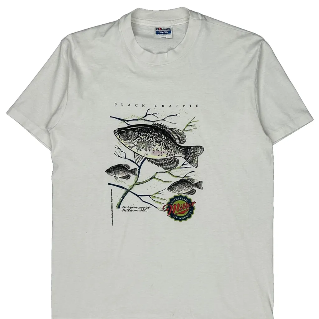 Black Crappie Fish Graphic Hanes Graphic T-Shirt - Large White Cotton Blend - Image 5