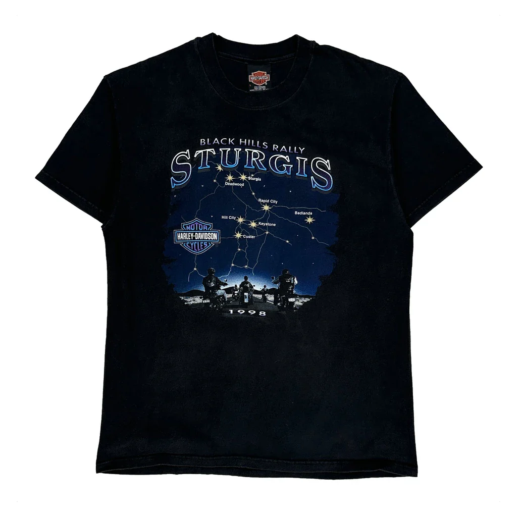 Black Hills Rally Harley Davidson Graphic T-Shirt - Large Black Cotton