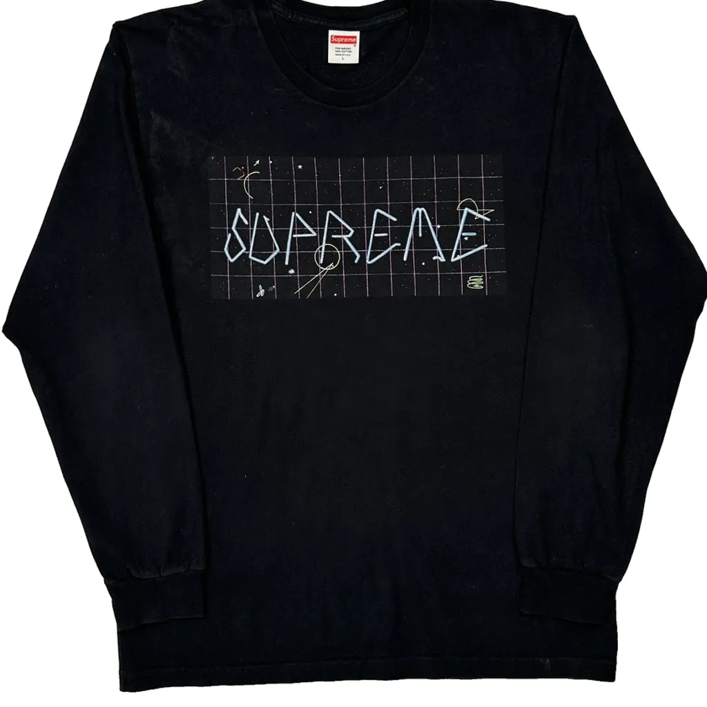 Blade Grid Supreme Graphic Long Sleeve T-Shirt - Large Black Cotton - Image 5