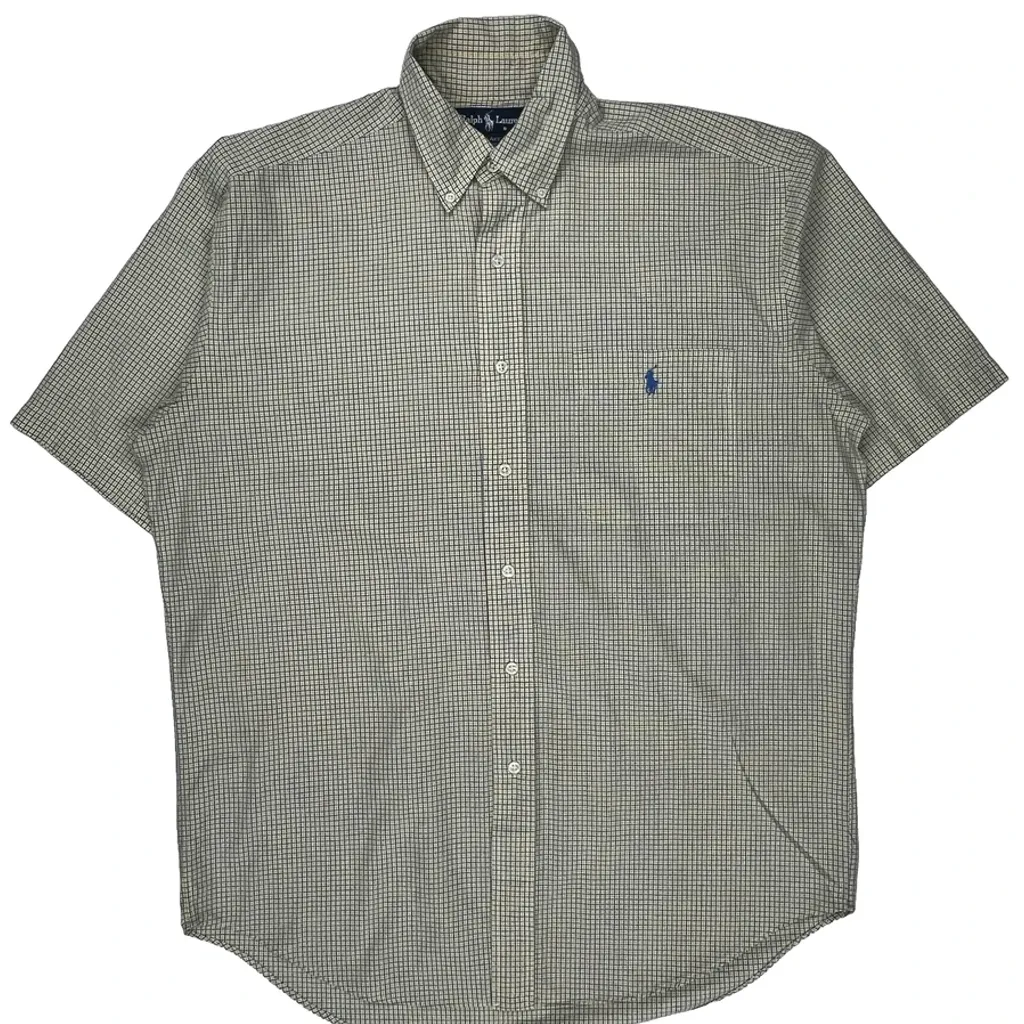 Blake Shirt Ralph Lauren Checked Short Sleeve Shirt - Medium Green Cotton - Image 5