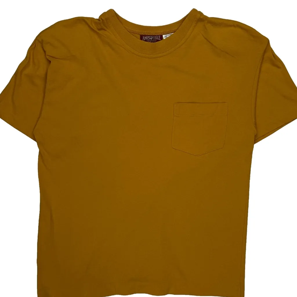 Blank American Eagle Single Stitch T-Shirt - Small Yellow Cotton - Image 4