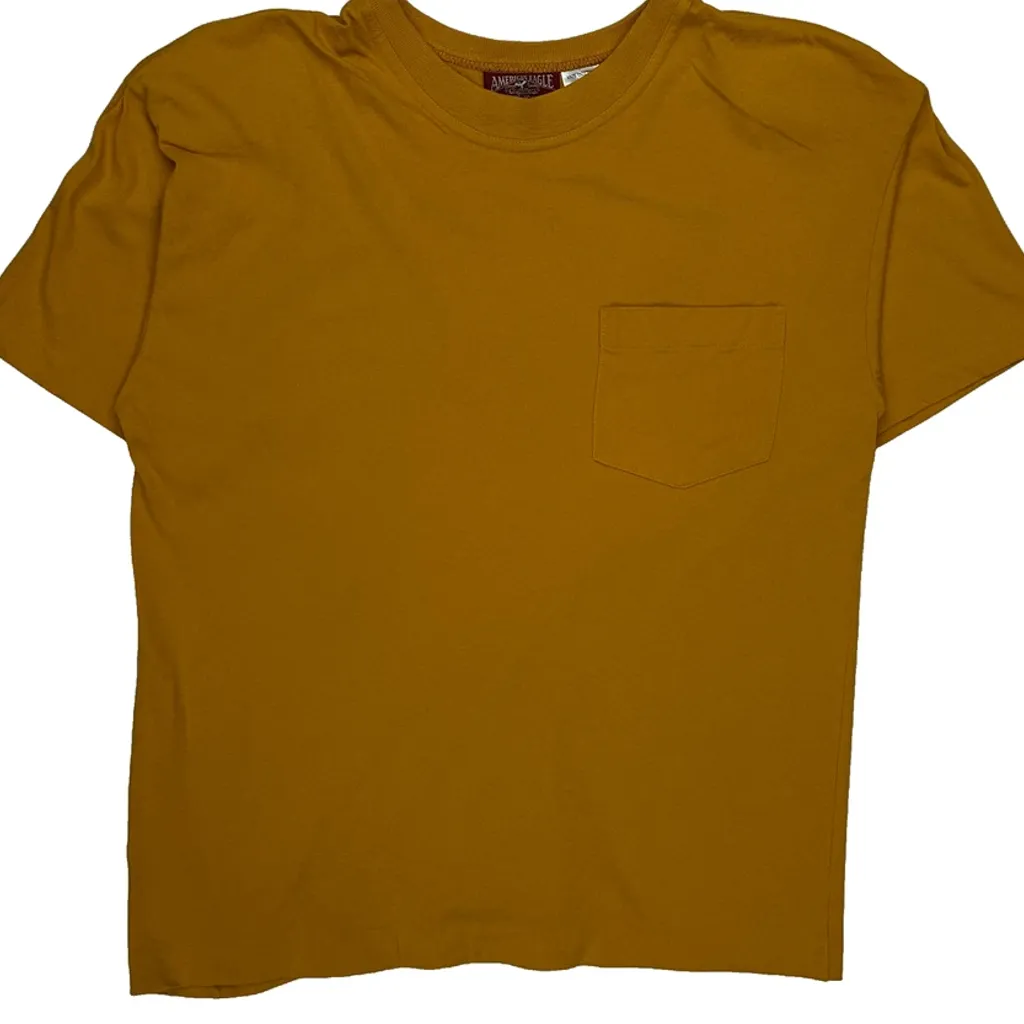 Blank American Eagle Single Stitch T-Shirt - Small Yellow Cotton - Image 5