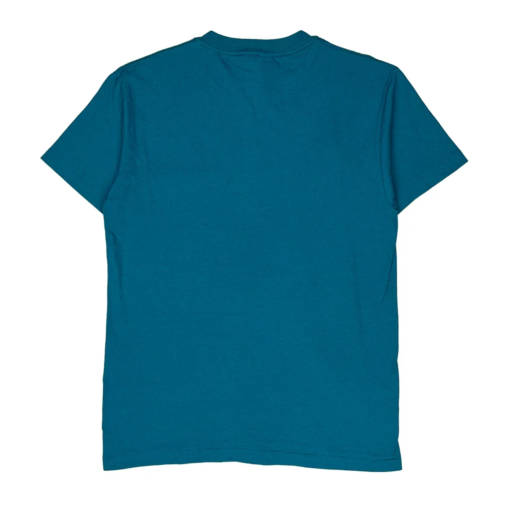 Blank Hanes Single Stitch T-Shirt - Medium Blue Cotton - Image 2