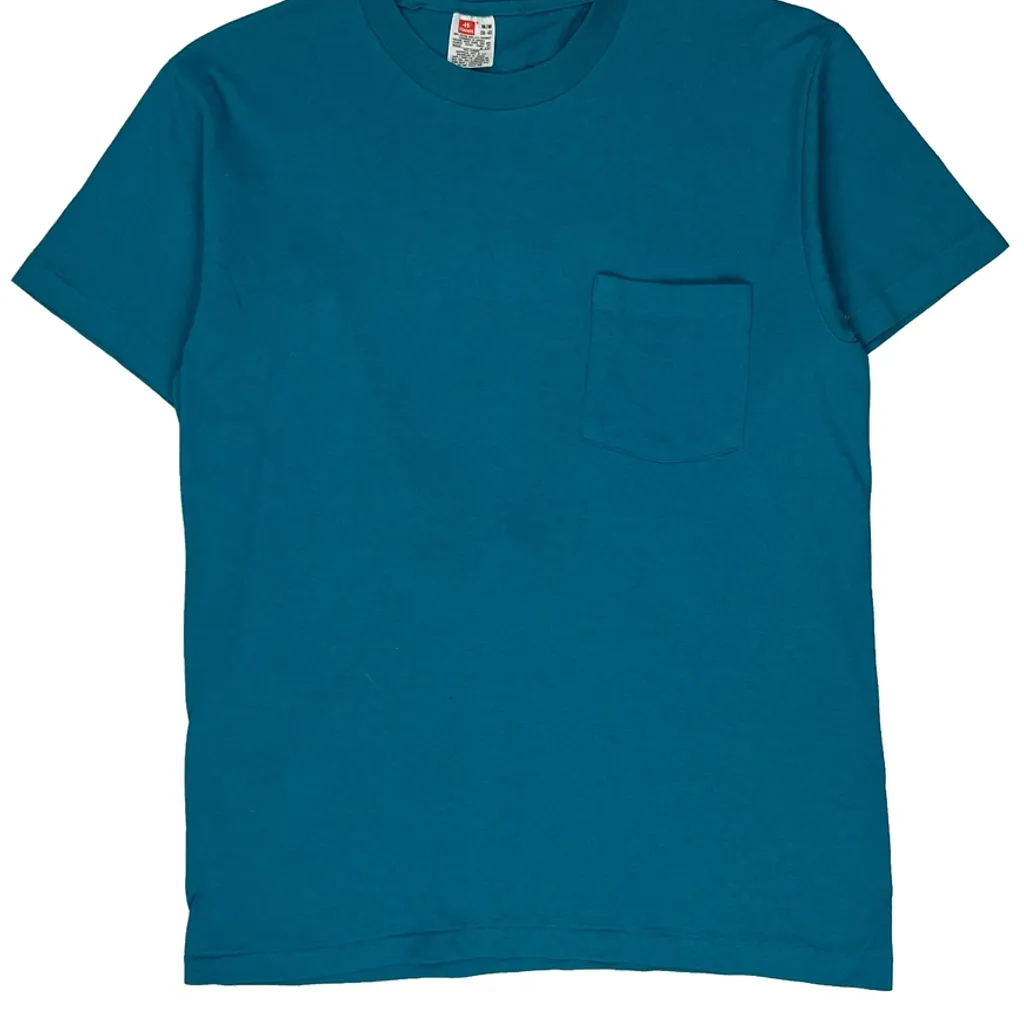 Blank Hanes Single Stitch T-Shirt - Medium Blue Cotton - Image 4