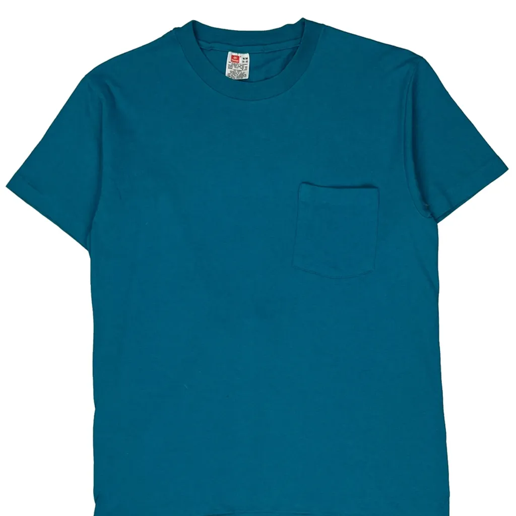 Blank Hanes Single Stitch T-Shirt - Medium Blue Cotton - Image 5