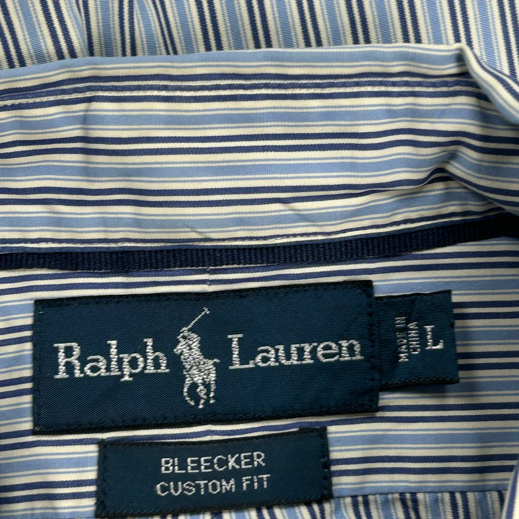 Bleecker Custom Fit Ralph Lauren Striped Shirt - Large Blue Cotton - Image 3