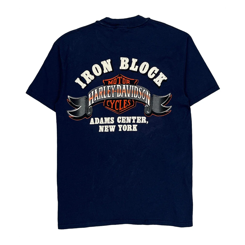 Blockheads Harley Davidson Graphic T-Shirt - Medium Blue Cotton - Image 2