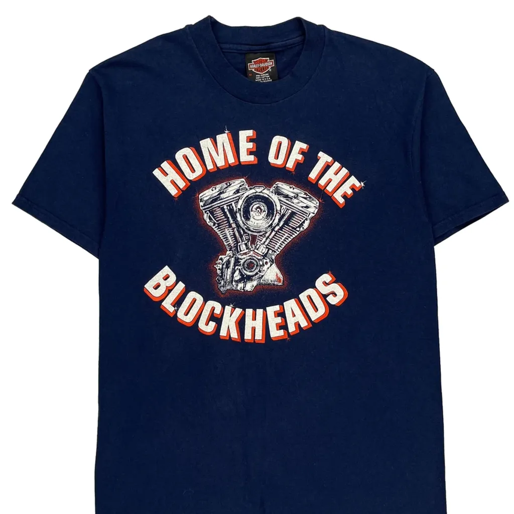 Blockheads Harley Davidson Graphic T-Shirt - Medium Blue Cotton - Image 4