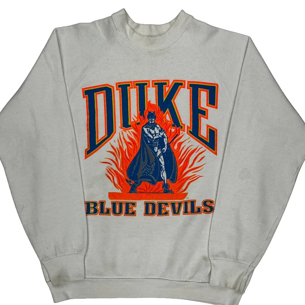 Blue Devils Fruit Of The Loom College Sweatshirt - Large White Cotton - Image 5