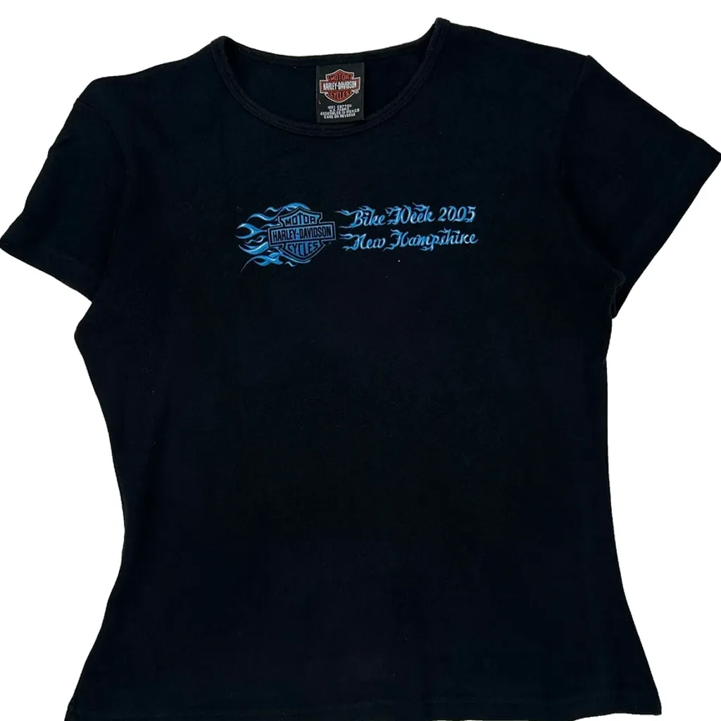 Blue Week 2005 New Hampshire Harley Davidson Graphic T-Shirt - Large Black Cotton - Image 4