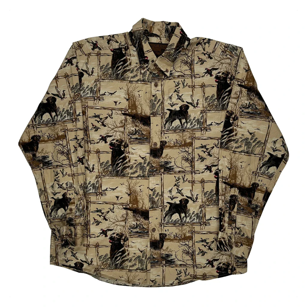 Bluff Creek Patterned Shirt - Large Beige Cotton