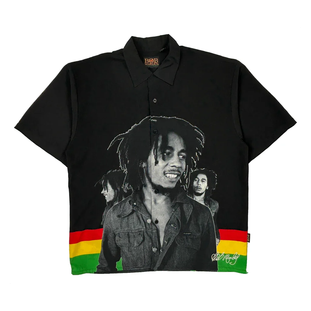 Bob Marley Dragonfly Graphic Short Sleeve Shirt - 2XL Black Polyester
