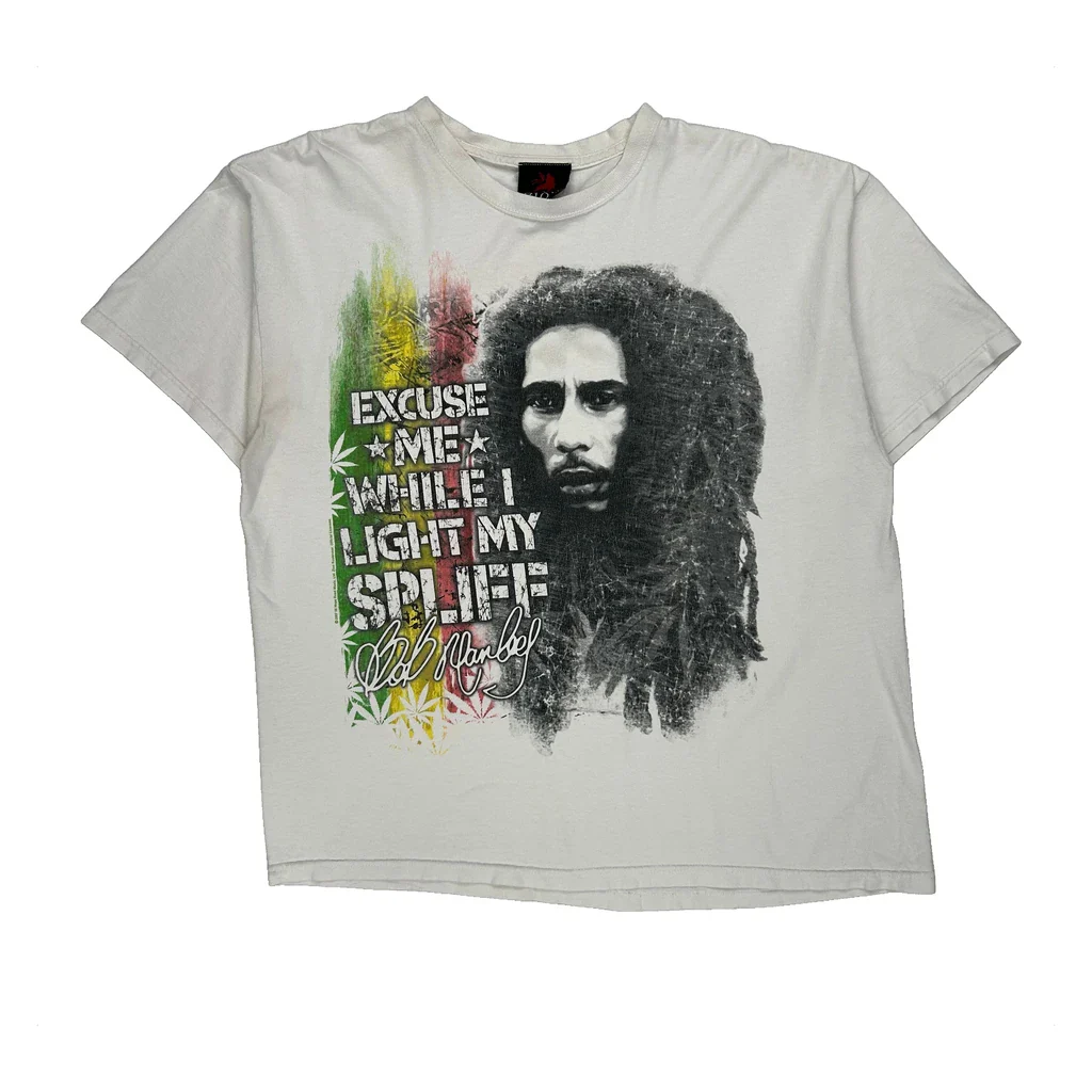 Bob Marley Zion Rootwear Excuse Me While I Light My Spliff T-Shirt - XL White Cotton