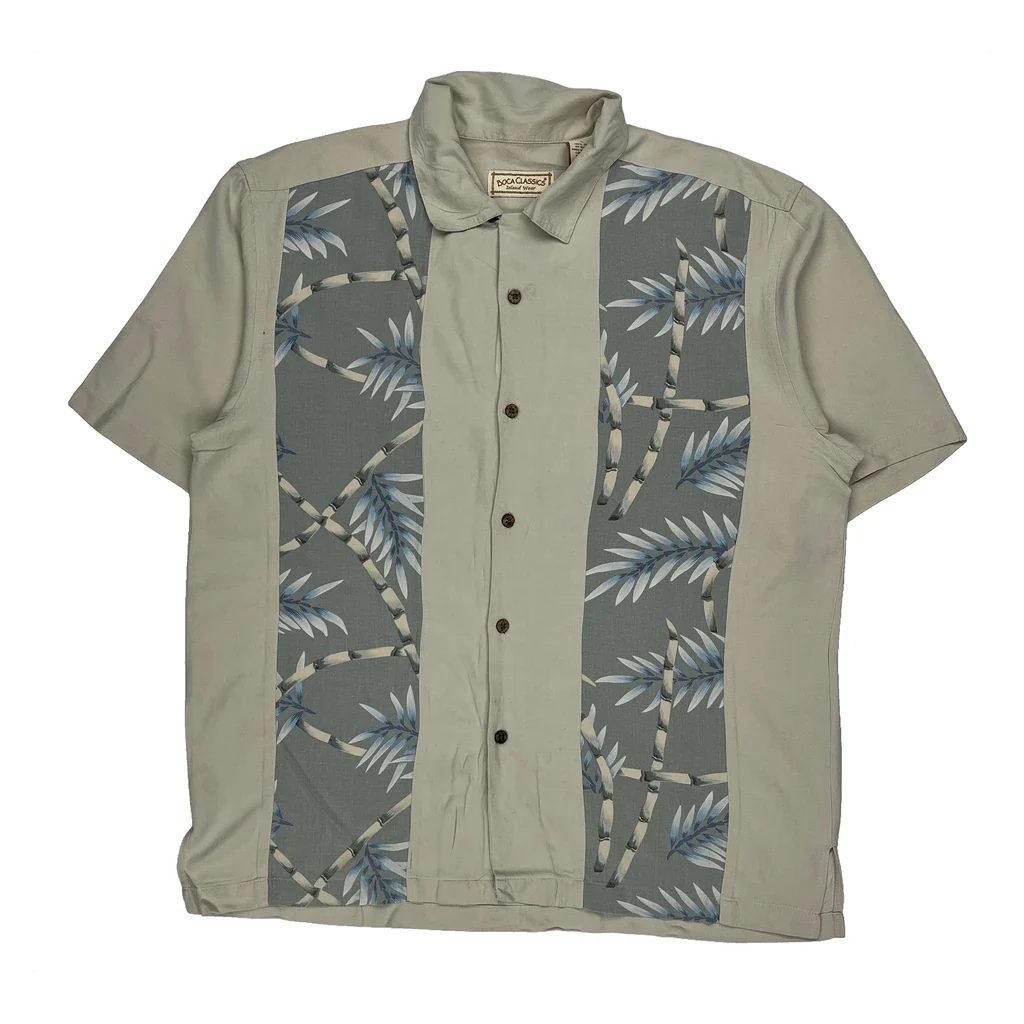 Boca Classics Floral Hawaiian Shirt - Large Beige Silk