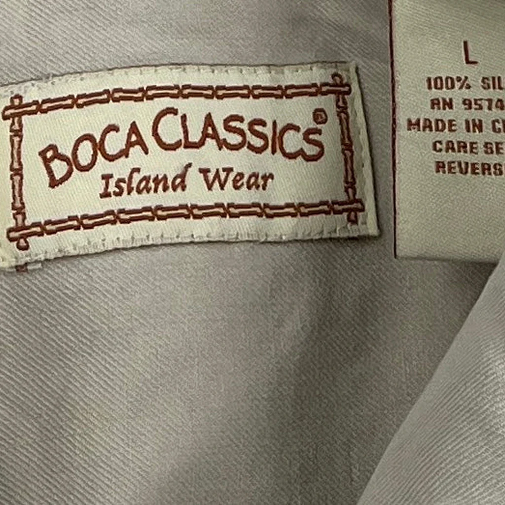 Boca Classics Floral Hawaiian Shirt - Large Beige Silk - Image 3