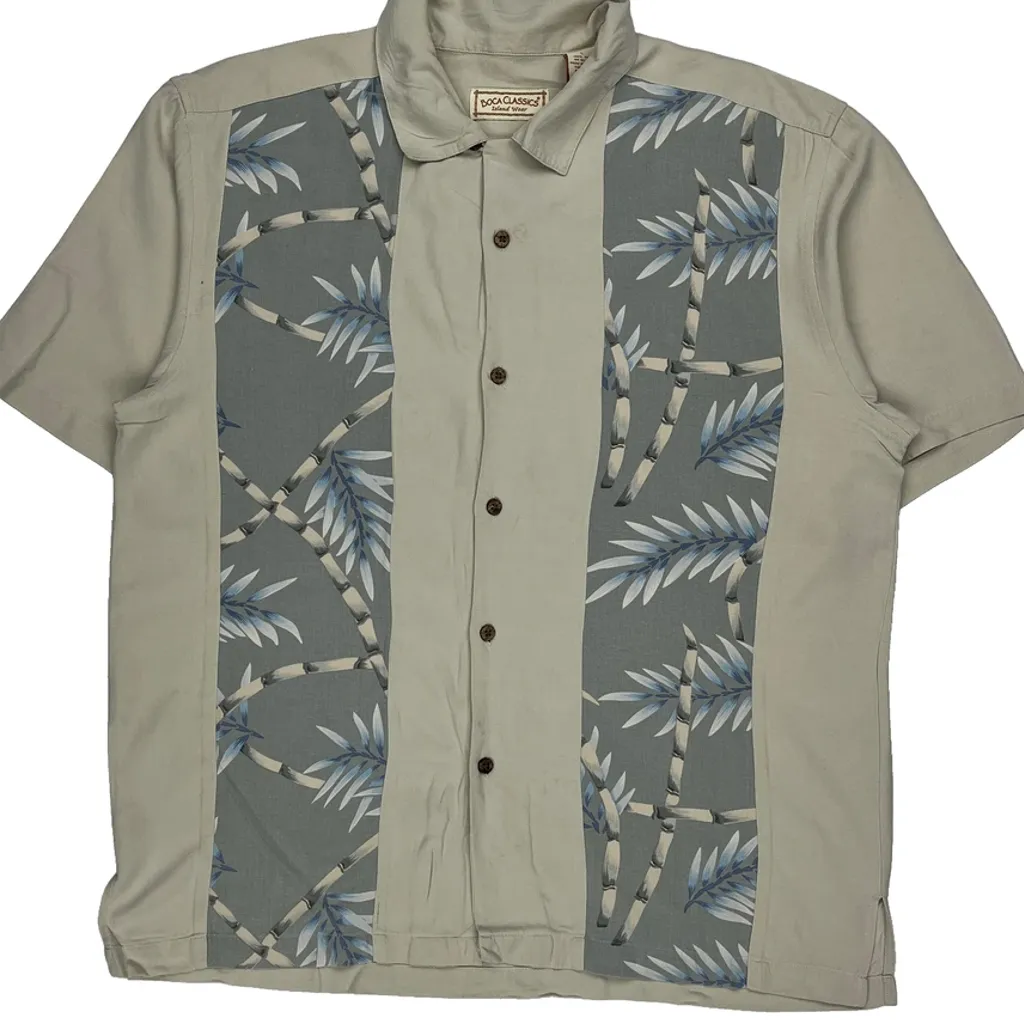Boca Classics Floral Hawaiian Shirt - Large Beige Silk - Image 5