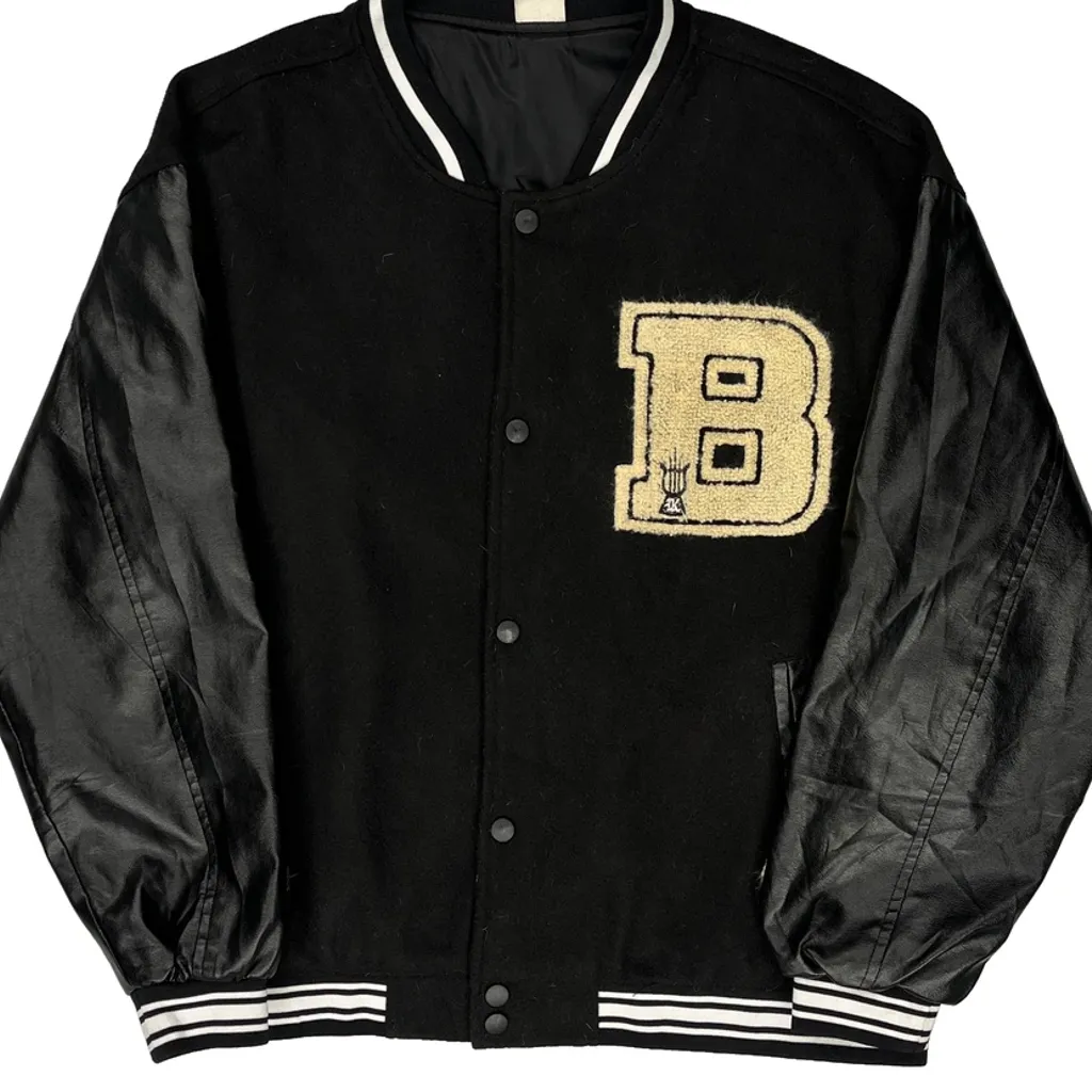 Bones Patch Unbranded Varsity Jacket - Large Black Polyester - Image 4