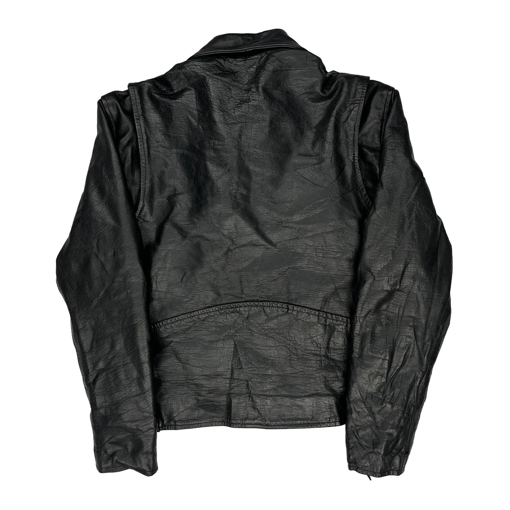 Bonus Studded Motorcycle Leather Jacket - Large Black Leather - Image 2