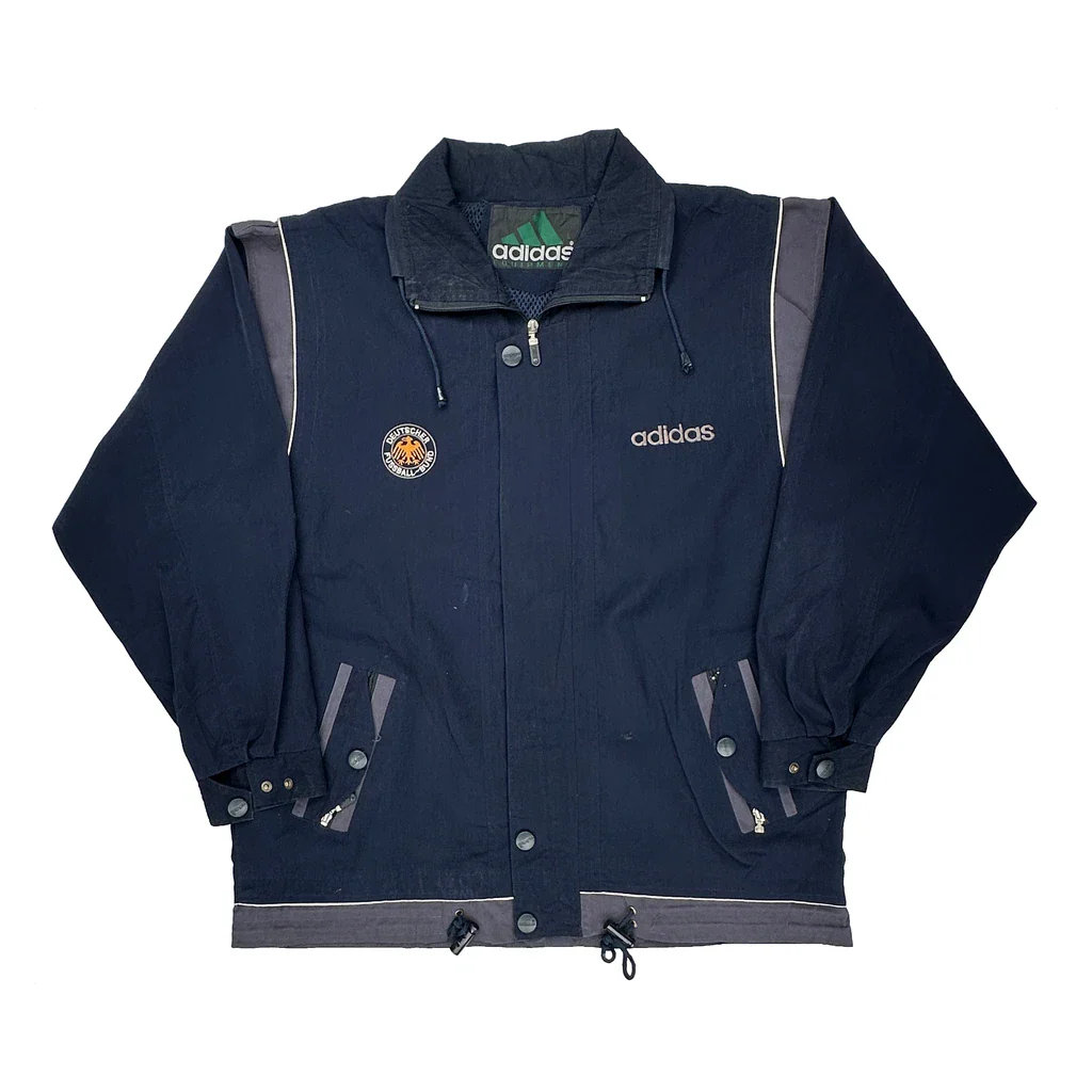 Bootleg Germany Football Adidas Equipment Spellout Windbreaker - Large Navy Polyester