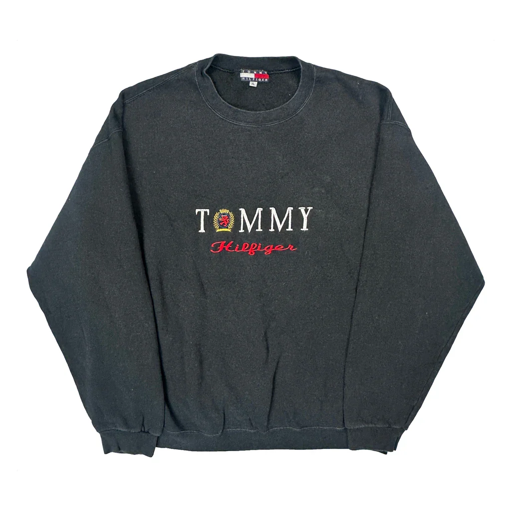 Bootleg Tommy Hilfiger Spellout Sweatshirt - XL Black Cotton
