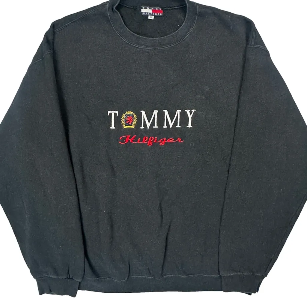 Bootleg Tommy Hilfiger Spellout Sweatshirt - XL Black Cotton - Image 4