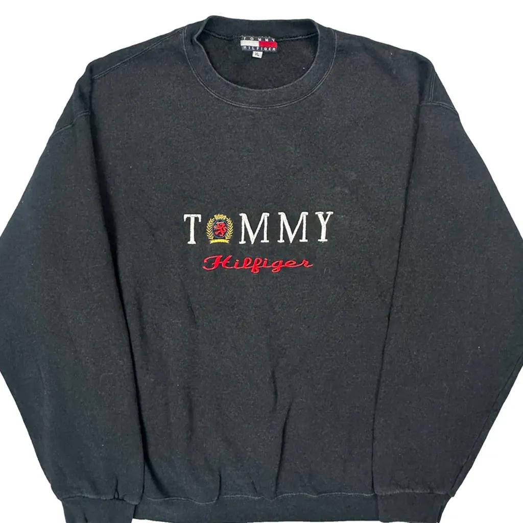 Bootleg Tommy Hilfiger Spellout Sweatshirt - XL Black Cotton - Image 5