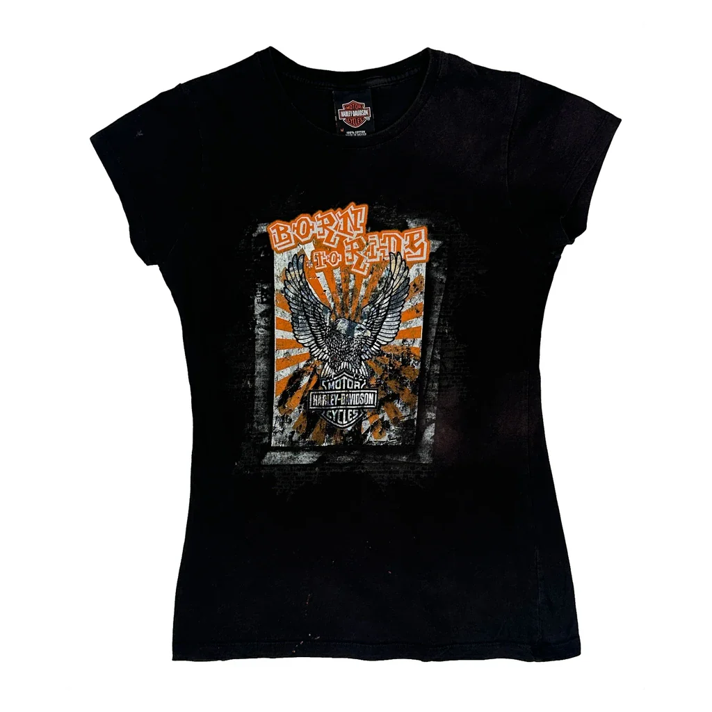 Born To Ride Harley Davidson Graphic T-Shirt - Medium Black Cotton