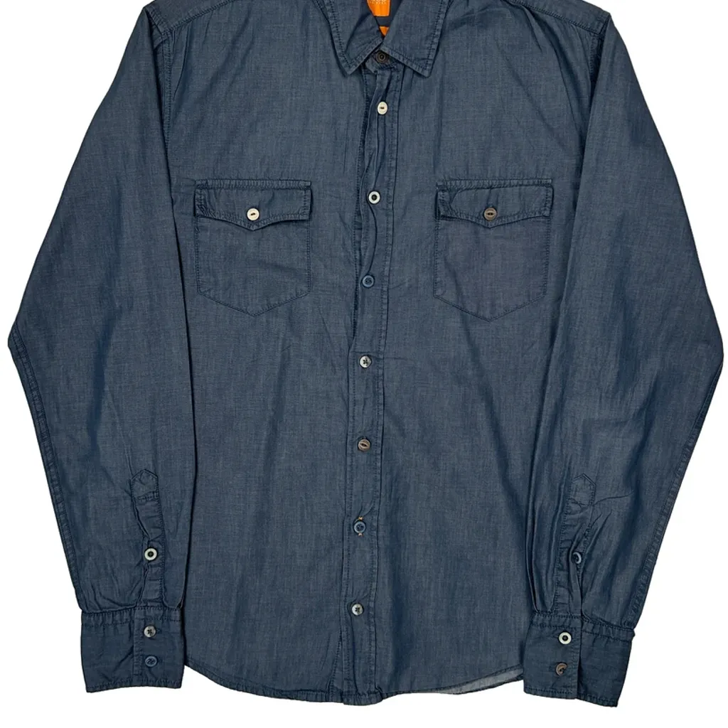 Boss Slim Fit Denim Shirt - Medium Blue Cotton - Image 5