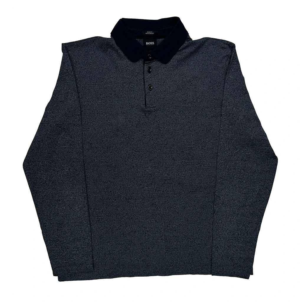 Boss Slim Fit Long Sleeve Polo Shirt - Small Grey Cotton