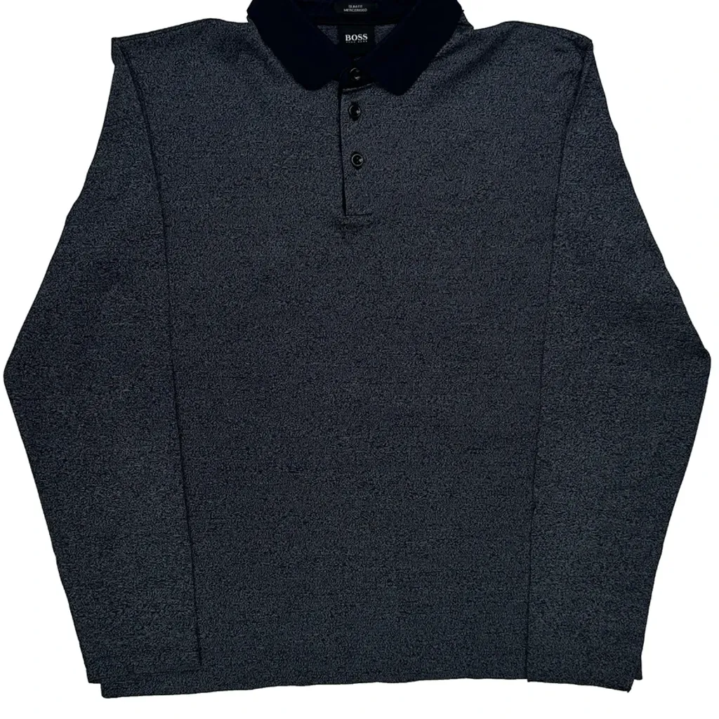 Boss Slim Fit Long Sleeve Polo Shirt - Small Grey Cotton - Image 5