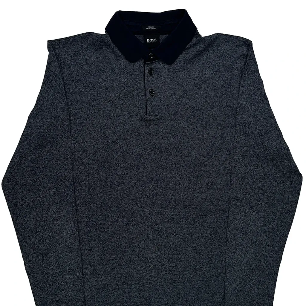 Boss Slim Fit Long Sleeve Polo Shirt - Small Grey Cotton - Image 6