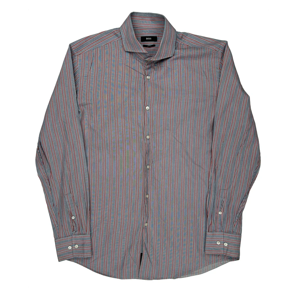 Boss Slim Fit Shirt - Large Blue Cotton