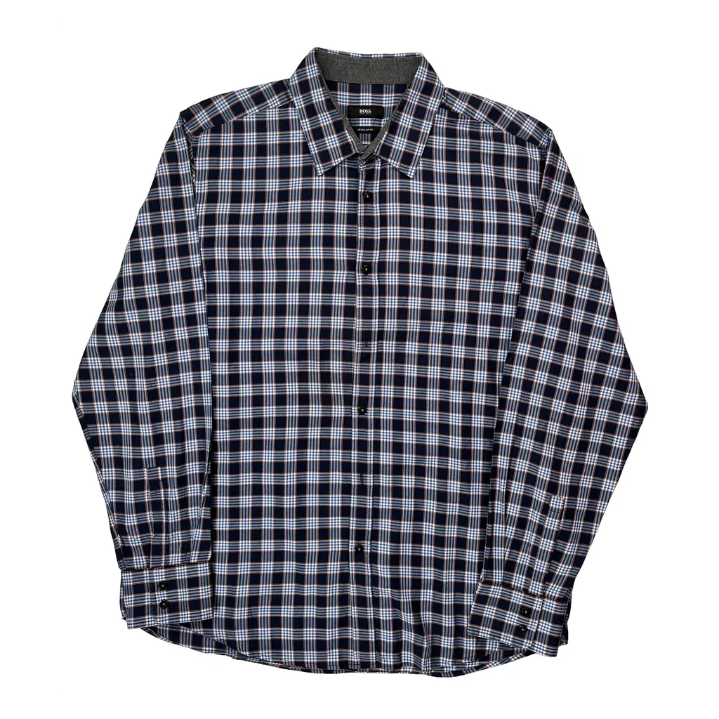Boss Checked Shirt - XL Blue Cotton