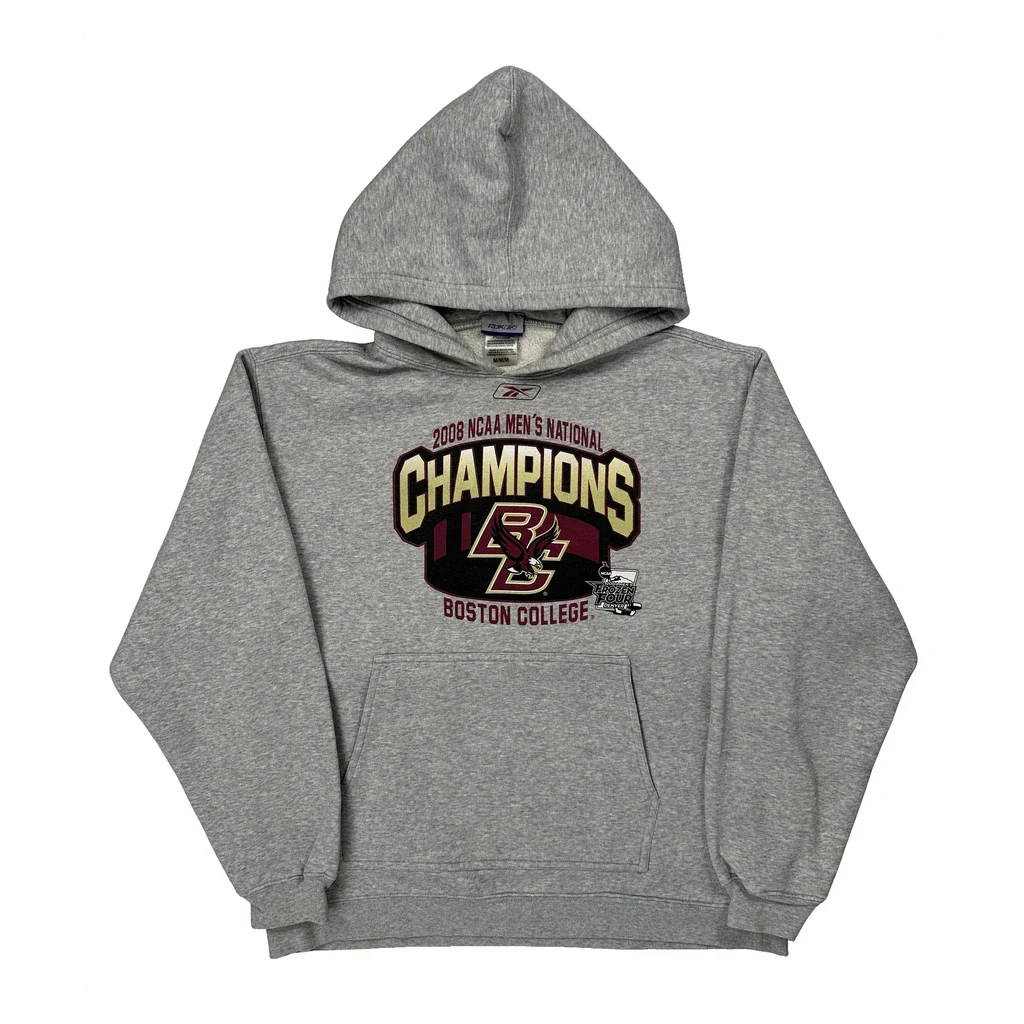 Boston College Reebok College Hoodie - Medium Grey Cotton Blend