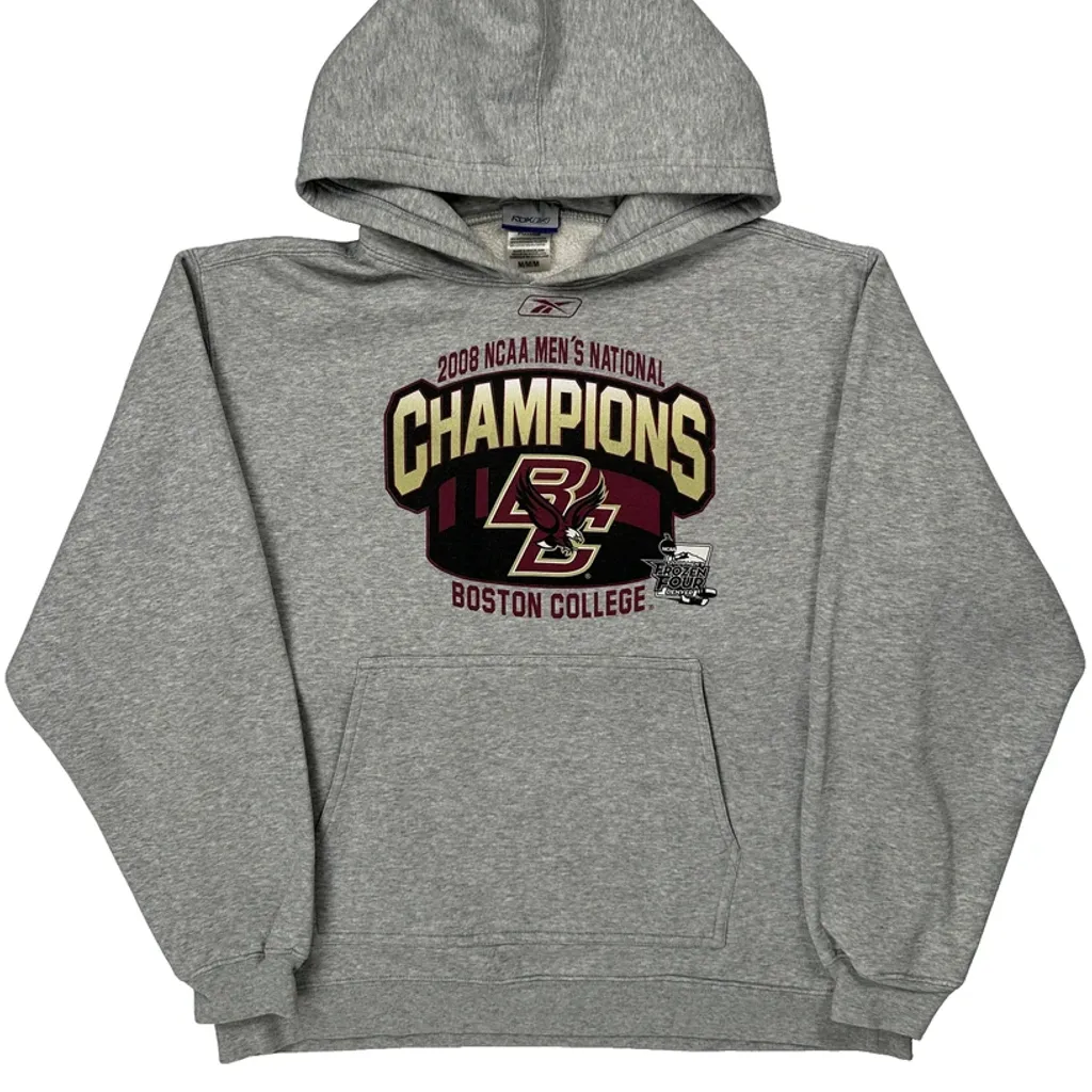 Boston College Reebok College Hoodie - Medium Grey Cotton Blend - Image 4