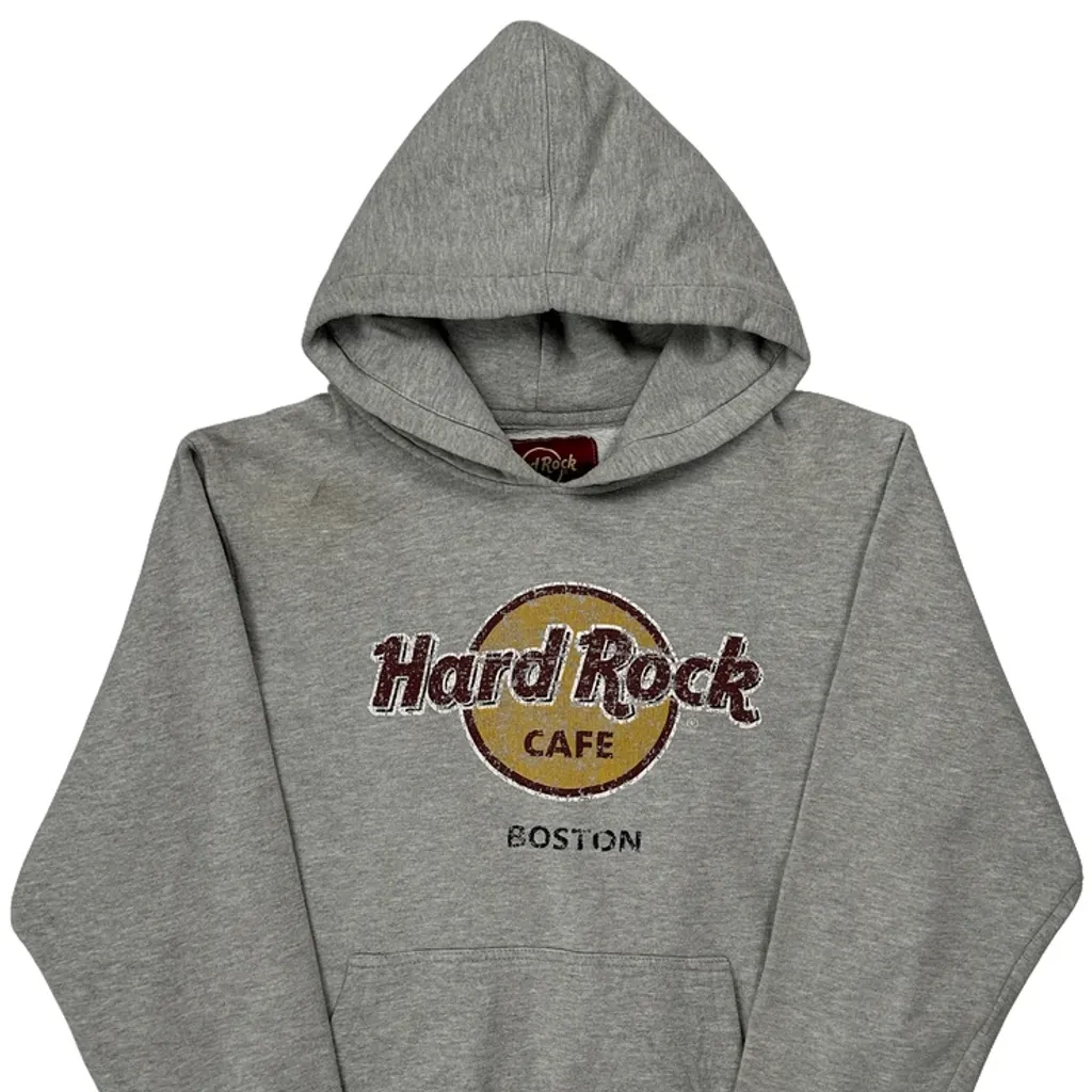Boston Hard Rock Cafe Graphic Hoodie - Medium Grey Cotton Blend - Image 4