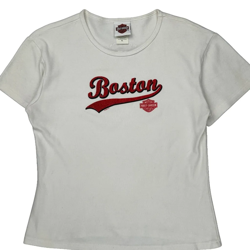 Boston Harley Davidson Graphic T-Shirt - XL White Cotton - Image 4