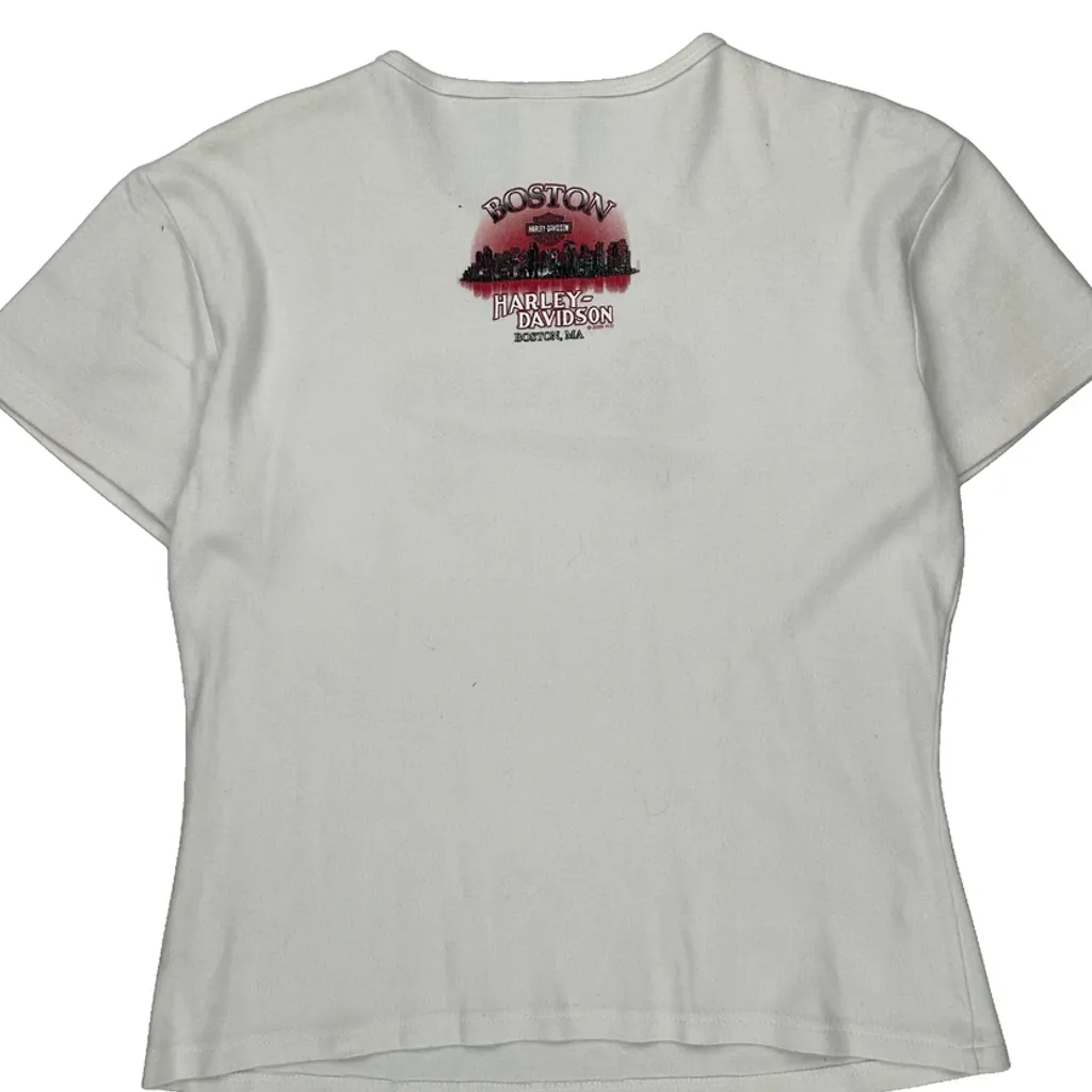 Boston Harley Davidson Graphic T-Shirt - XL White Cotton - Image 6