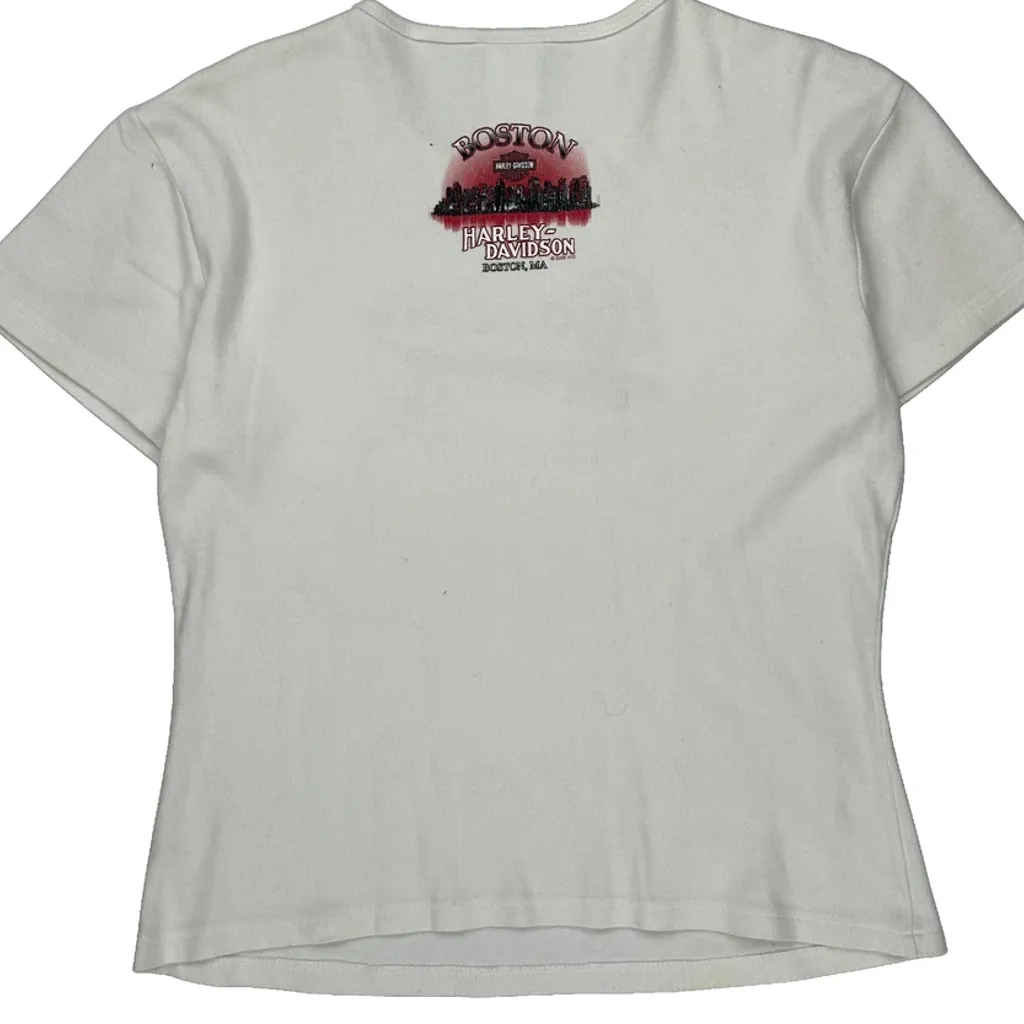 Boston Harley Davidson Graphic T-Shirt - XL White Cotton - Image 7