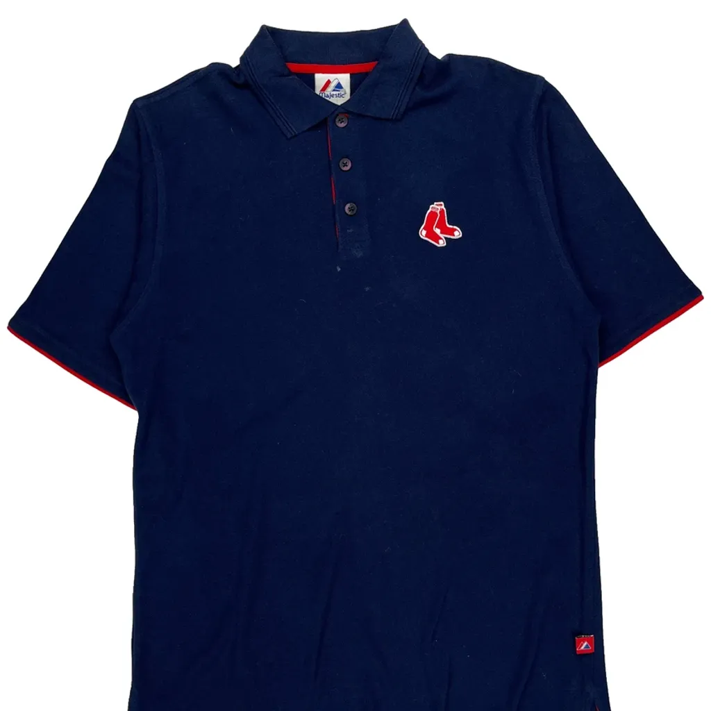 Boston Red Sox Majestic Polo Shirt - Medium Navy Cotton - Image 4