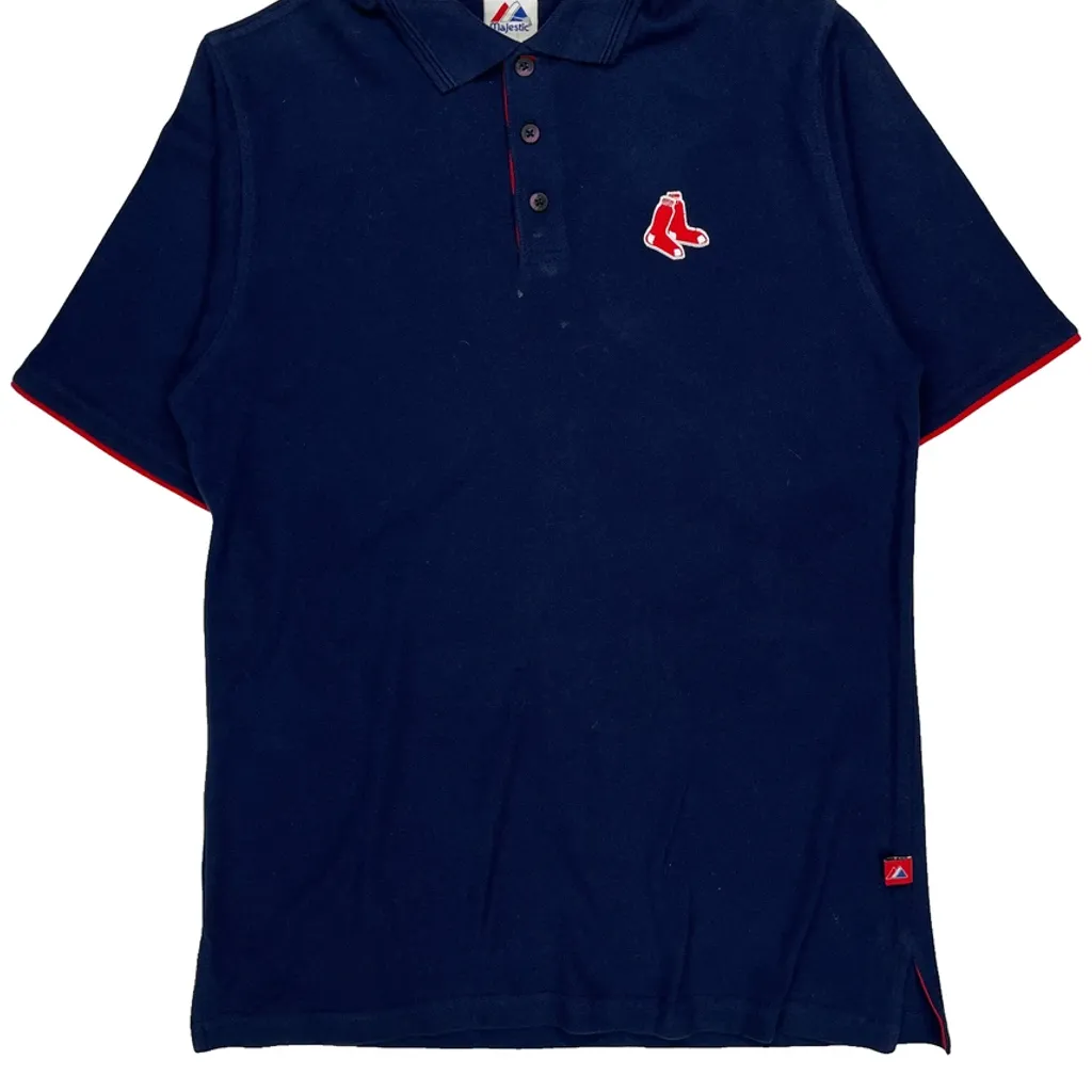 Boston Red Sox Majestic Polo Shirt - Medium Navy Cotton - Image 5