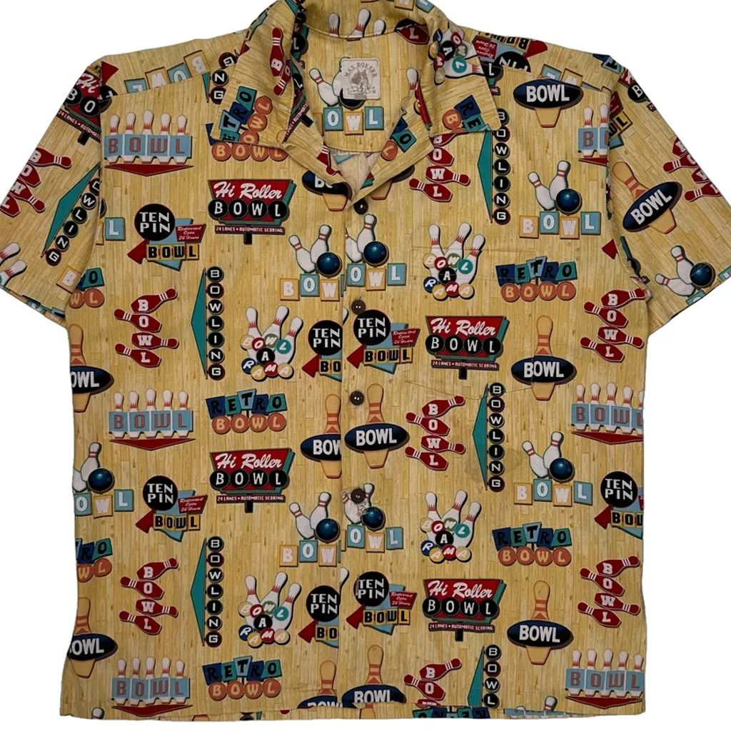 Bowling Theme Max Box Graphic Hawaiian Shirt - Medium Yellow Cotton - Image 4