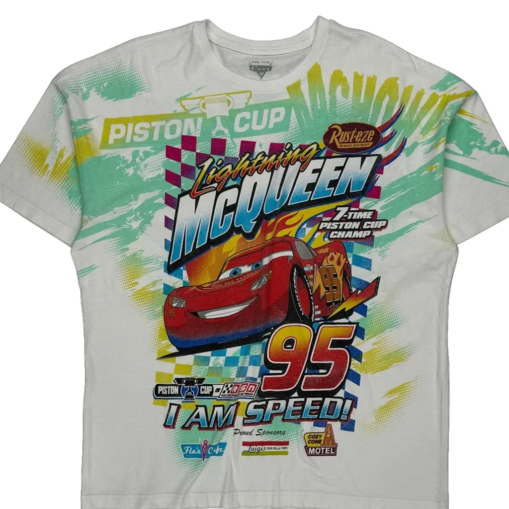 Boys Disney Lightning Mcqueen T-Shirt - 2XL White Cotton Blend - Image 4