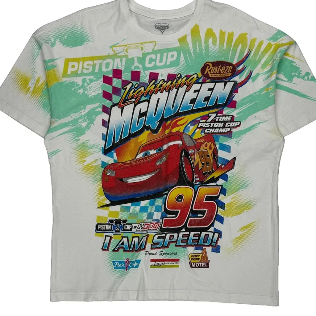 Boys Disney Lightning Mcqueen T-Shirt - 2XL White Cotton Blend - Image 5